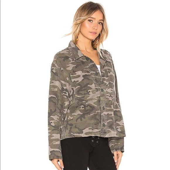 AMO Cropped Rosie Jacket Camo Peplum Linen Tencel M - Picture 2 of 13